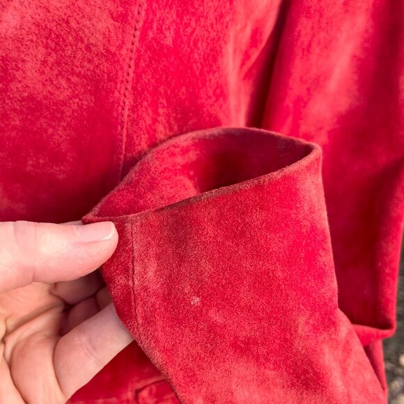 Liz Claiborne Womens Red Suede Leather Blazer Classic Tailored Jacket Size M - Picture 8 of 12